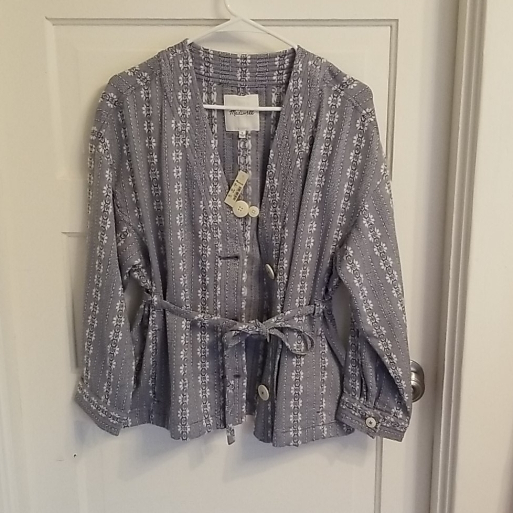 Madewell floral jacquard tie waist jacket